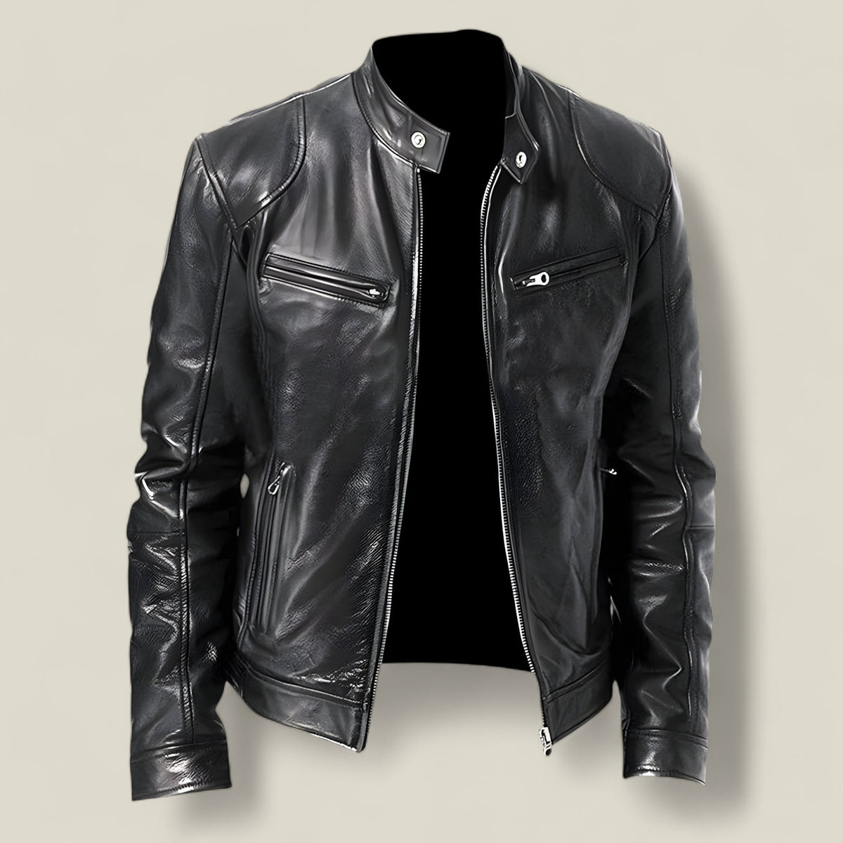 Basile | Herren Motorradjacke aus Leder - Slim Fit und winddichtem Schutz - Schwarz - Basile | Herren Motorradjacke aus Leder - Slim Fit und winddichtem Schutz - €25 - Concept FashionLab