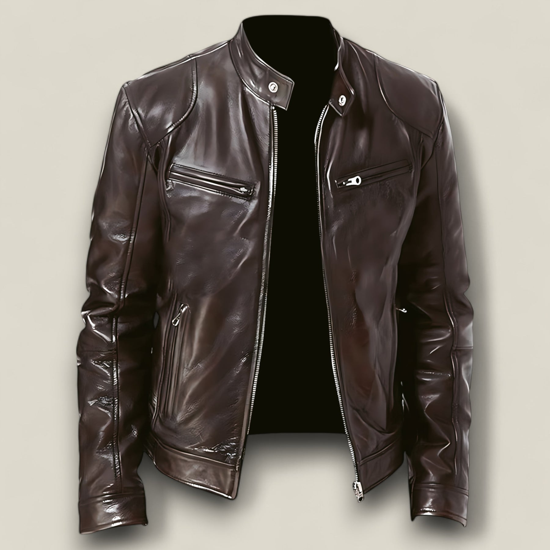 Basile | Herren Motorradjacke aus Leder - Slim Fit und winddichtem Schutz - Braun - Basile | Herren Motorradjacke aus Leder - Slim Fit und winddichtem Schutz - €25 - Concept FashionLab