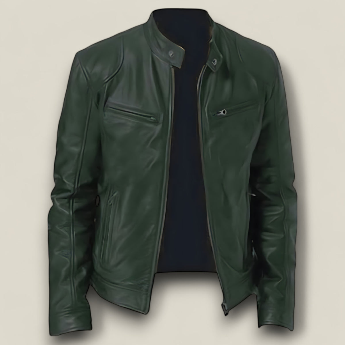 Basile | Herren Motorradjacke aus Leder - Slim Fit und winddichtem Schutz - Grün - Basile | Herren Motorradjacke aus Leder - Slim Fit und winddichtem Schutz - €25 - Concept FashionLab