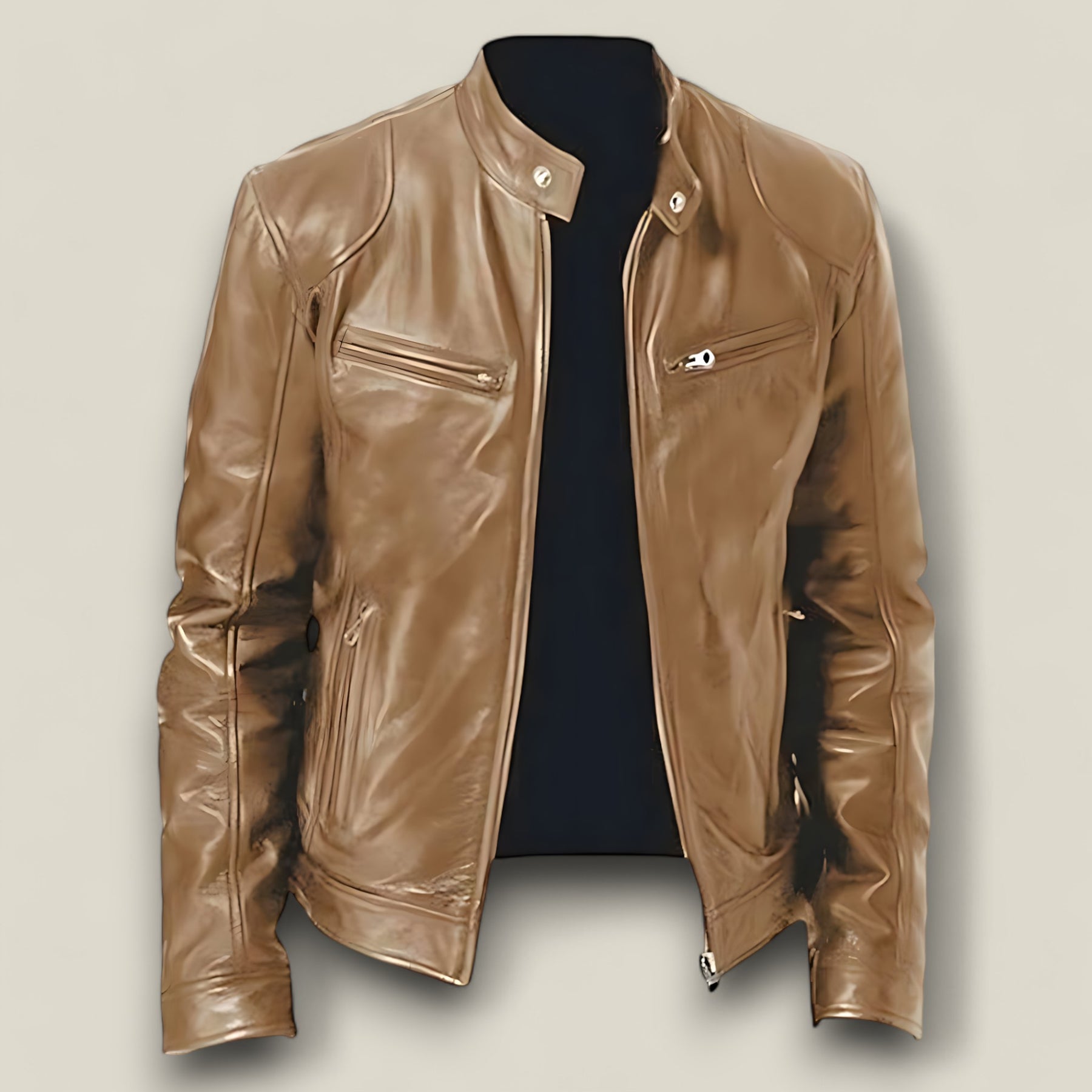 Basile | Herren Motorradjacke aus Leder - Slim Fit und winddichtem Schutz - Oliv - Basile | Herren Motorradjacke aus Leder - Slim Fit und winddichtem Schutz - €25 - Concept FashionLab