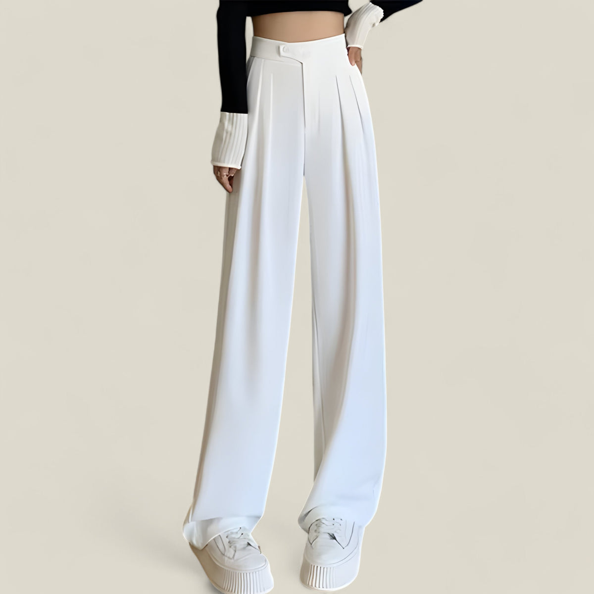 Sophie | Hohe Taille Weite Bein Hosen - Weiß - Sophie Stil | Hohe Taille Weite Bein Hosen - Eleganter Minimalismus für den Frühling - €25 - Concept FashionLab