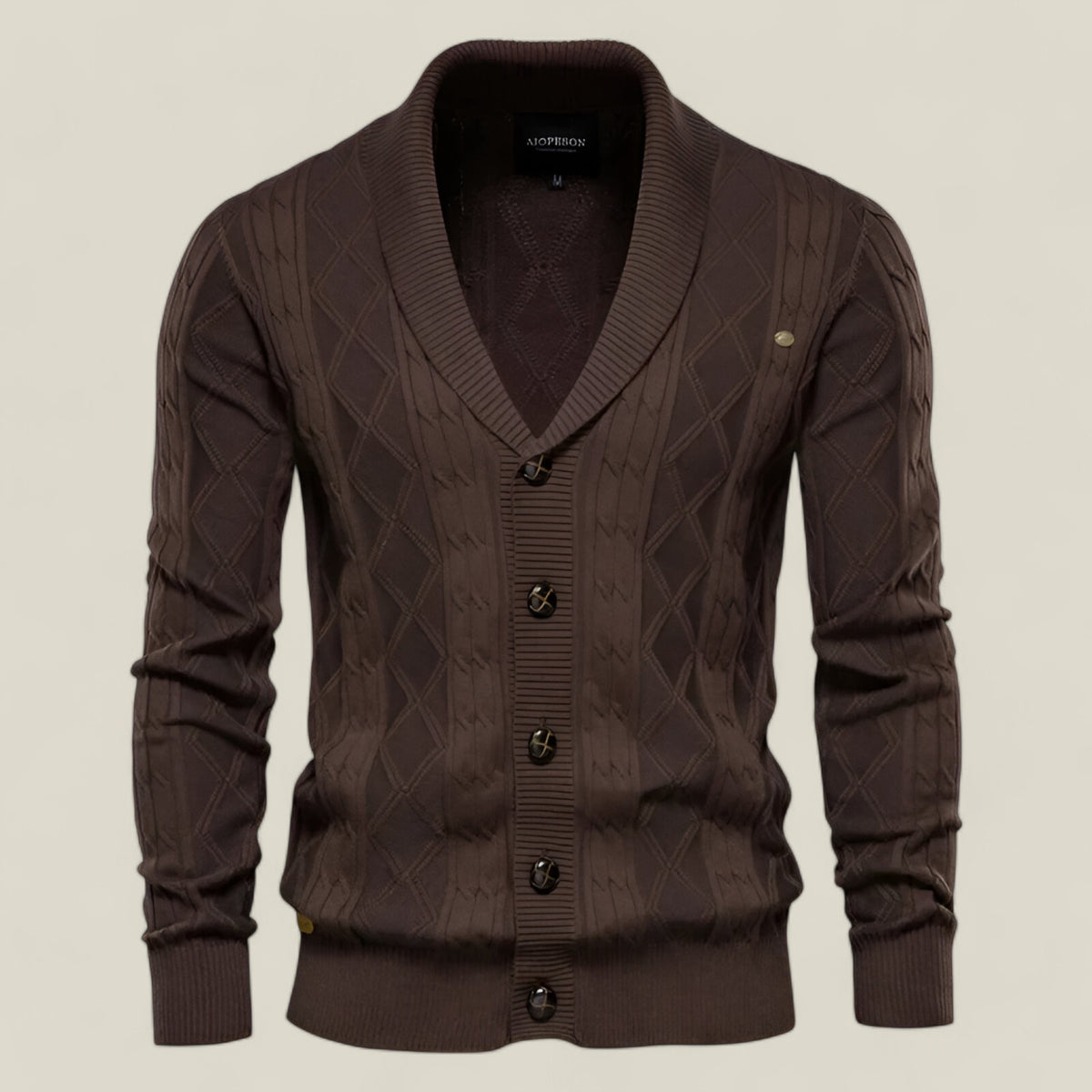 Liam | Herren Argyle Cardigan aus Baumwolle – Stilvolle Wintermode - Kaffee - Liam | Herren Argyle Cardigan aus Baumwolle – Stilvolle Wintermode - €25 - Concept FashionLab