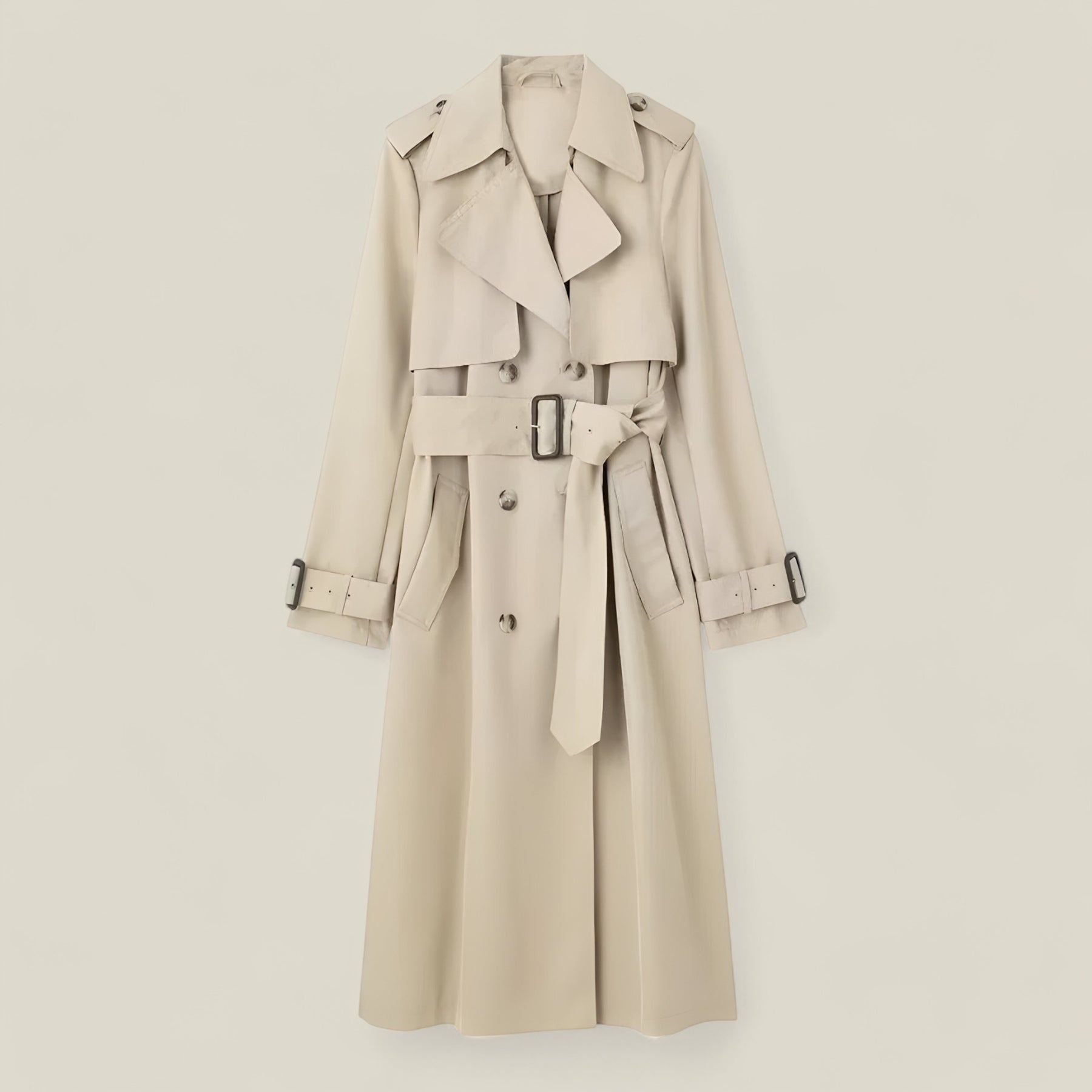 Cleda | Damen Slim Trenchcoat – Eleganter Einfarbiger Gürtelkragen - Khaki - Cleda | Damen Slim Trenchcoat – Eleganter Einfarbiger Gürtelkragen - €25 - Concept FashionLab