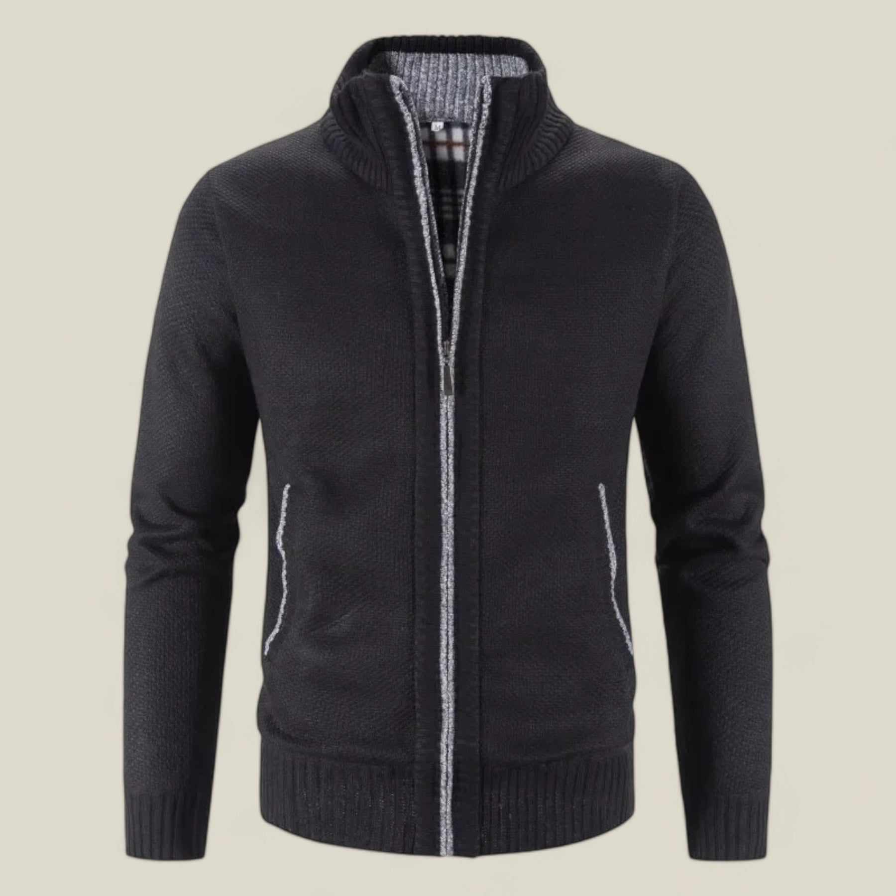 Lukas | Herren Strickjacke mit Fleece - Warm und Stilvoll - Schwarz - Lukas | Herren Strickjacke mit Fleece - Warm und Stilvoll - €25 - Concept FashionLab