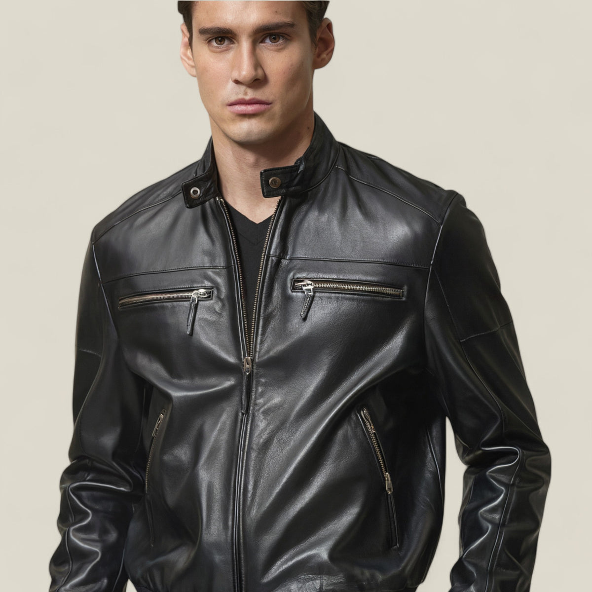 Basile | Herren Motorradjacke aus Leder - Slim Fit und winddichtem Schutz - - Basile | Herren Motorradjacke aus Leder - Slim Fit und winddichtem Schutz - €25 - Concept FashionLab