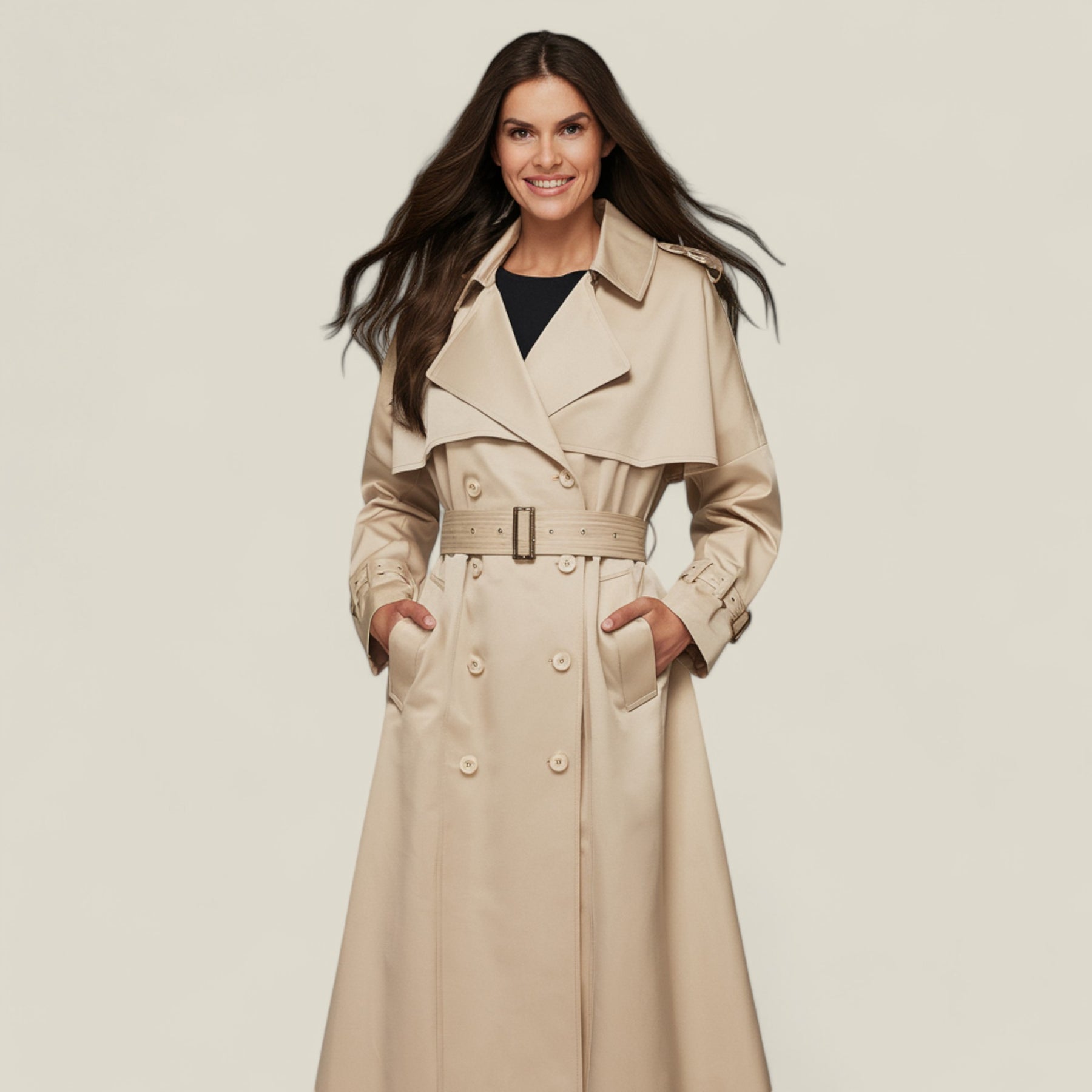 Cleda | Damen Slim Trenchcoat – Eleganter Einfarbiger Gürtelkragen - - Cleda | Damen Slim Trenchcoat – Eleganter Einfarbiger Gürtelkragen - €25 - Concept FashionLab