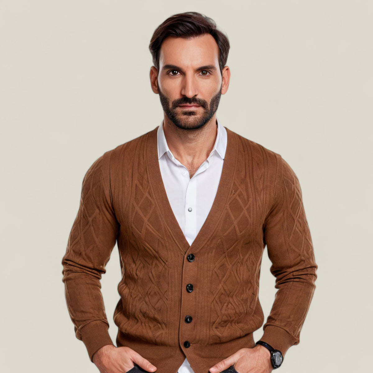 Liam | Herren Argyle Cardigan aus Baumwolle – Stilvolle Wintermode - - Liam | Herren Argyle Cardigan aus Baumwolle – Stilvolle Wintermode - €25 - Concept FashionLab