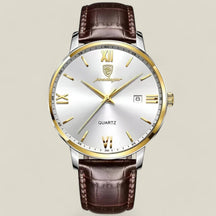 Morgan | Herren Luxus Quarz Uhr - Stilvolle Lederarmbanduhr für anspruchsvolle Männer - Gold Weiß - Morgan | Herren Luxus Quarzuhr - Elegante Lederarmband Uhr - €25 - Concept FashionLab